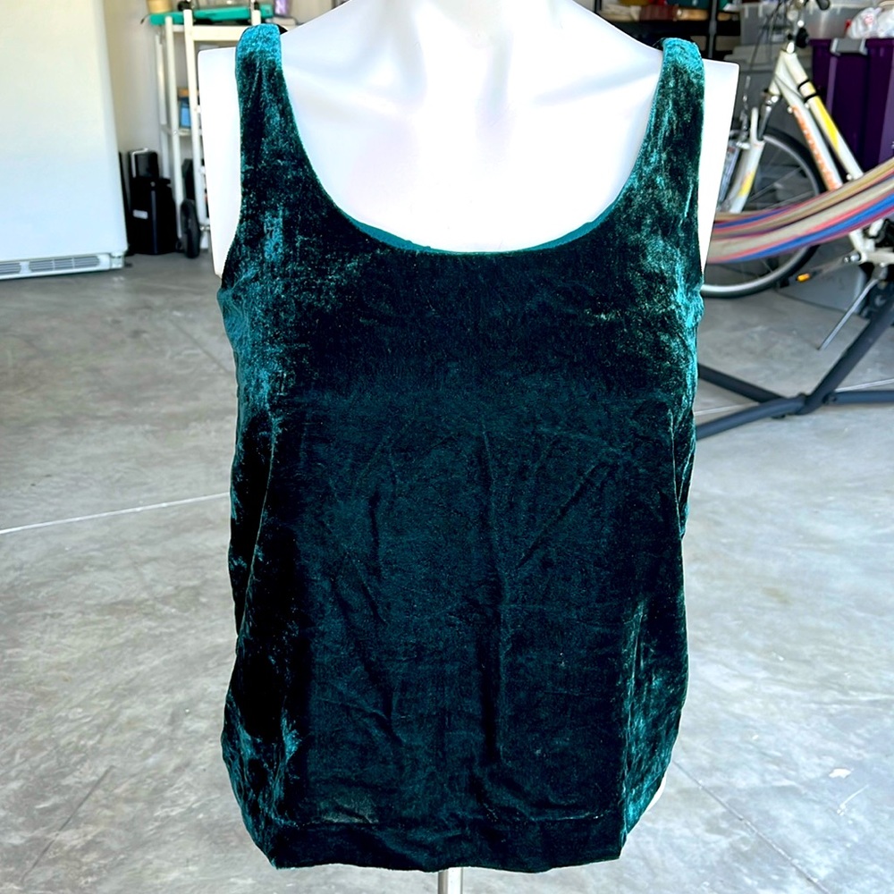 J Crew Womens Shirt 00 Green Velour Sleeveless Pullover Scoop Neck Tank Top